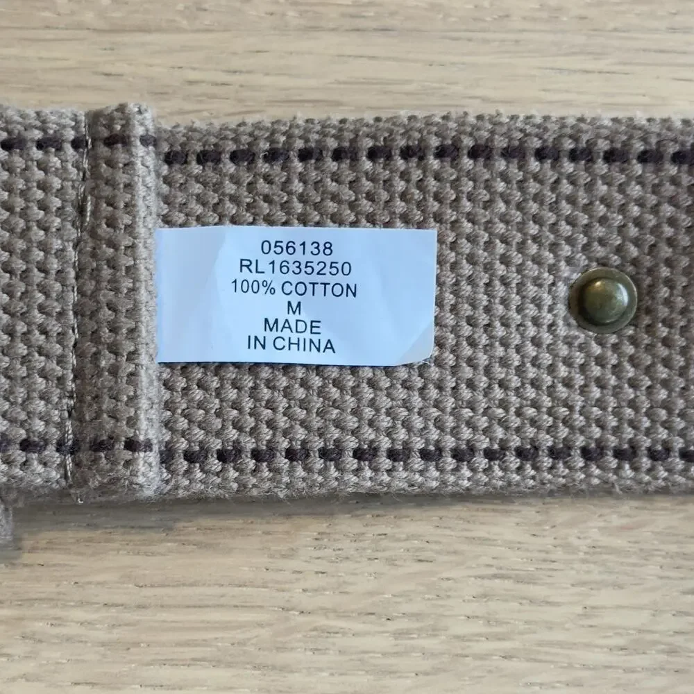 Vintage Y2K 90s 100% Cotton Canvas Woven Belt M Tan/Brass Boho Western Indie